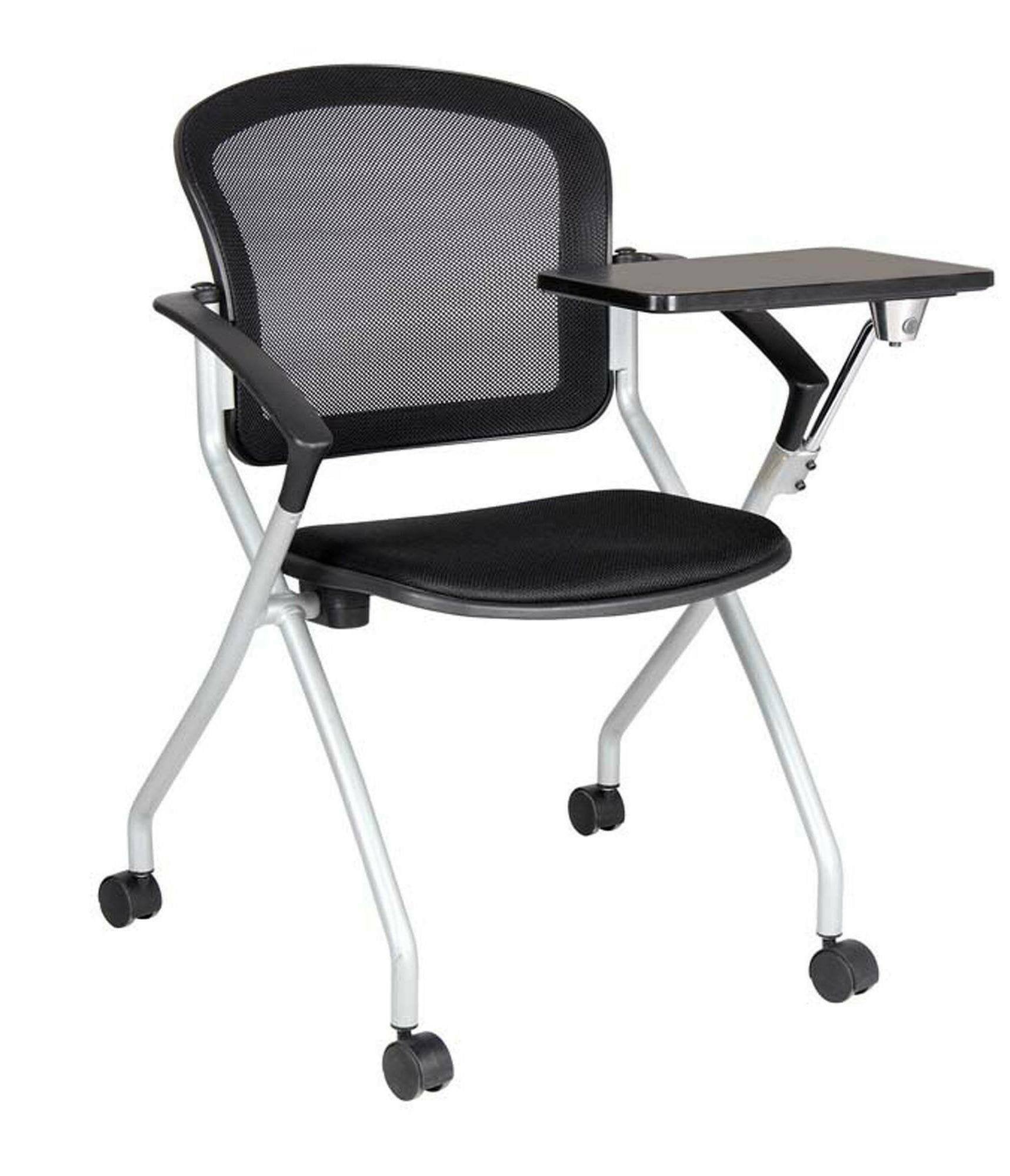 Sedia da ufficio Azzate, Sedia sala da attesa con bracciolo e tavoletta, Seduta ergonomica da attesa, 61x49h84 cm, Nero