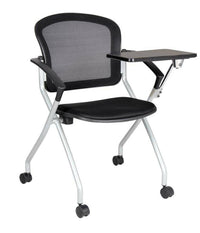 Sedia da ufficio Azzate, Sedia sala da attesa con bracciolo e tavoletta, Seduta ergonomica da attesa, 61x49h84 cm, Nero