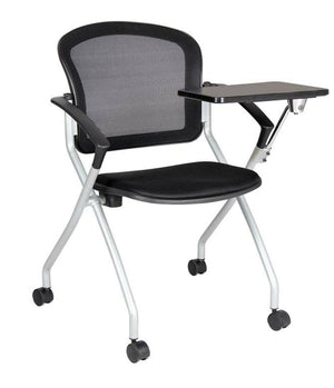 Sedia da ufficio Azzate, Sedia sala da attesa con bracciolo e tavoletta, Seduta ergonomica da attesa, 61x49h84 cm, Nero