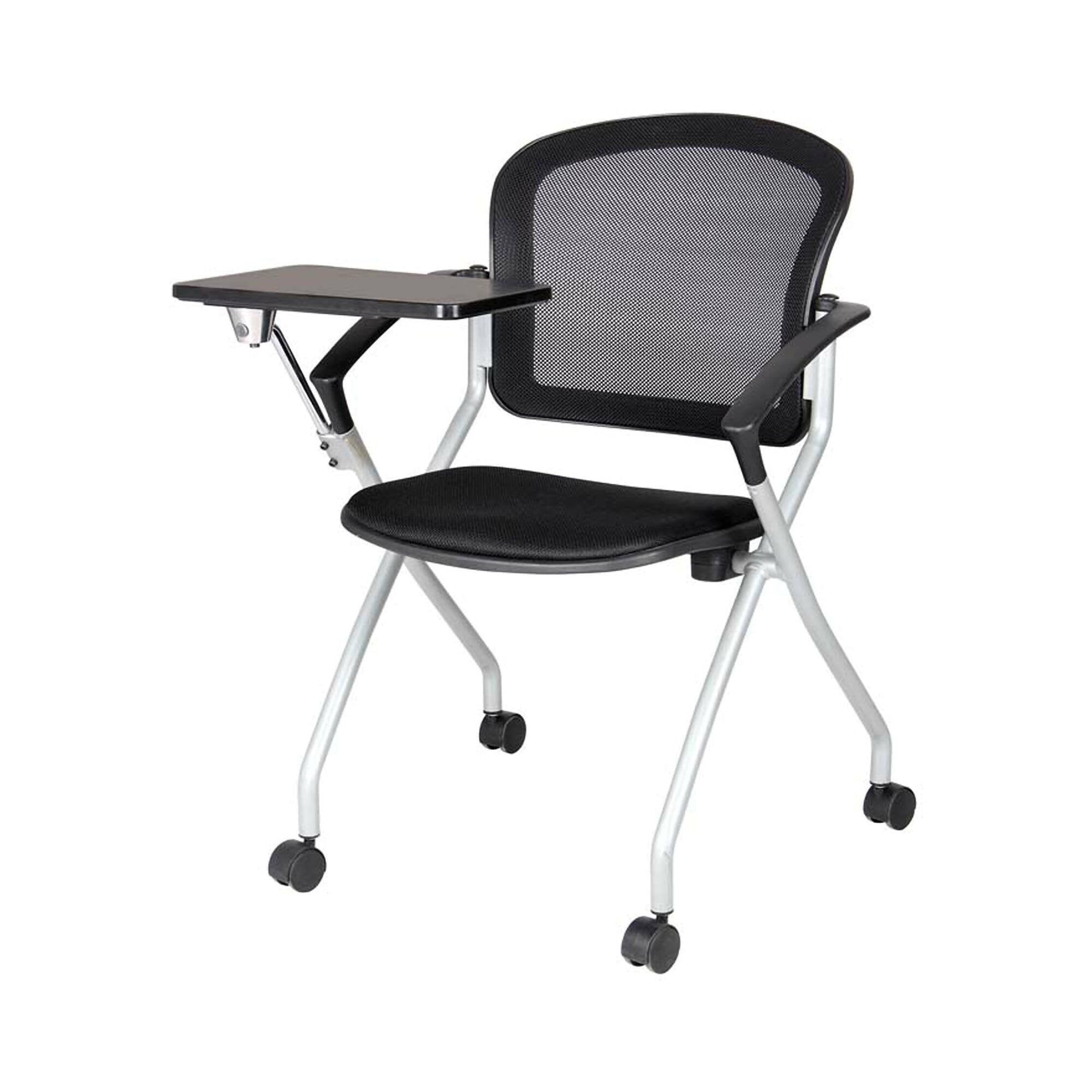 Sedia da ufficio Azzate, Sedia sala da attesa con bracciolo e tavoletta, Seduta ergonomica da attesa, 61x49h84 cm, Nero