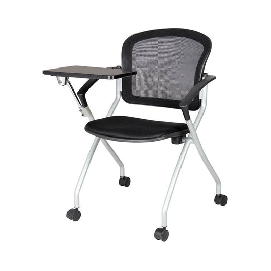 Sedia da ufficio Azzate, Sedia sala da attesa con bracciolo e tavoletta, Seduta ergonomica da attesa, 61x49h84 cm, Nero