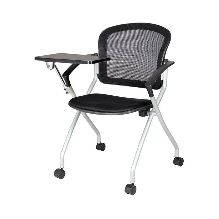 Sedia da ufficio Azzate, Sedia sala da attesa con bracciolo e tavoletta, Seduta ergonomica da attesa, 61x49h84 cm, Nero