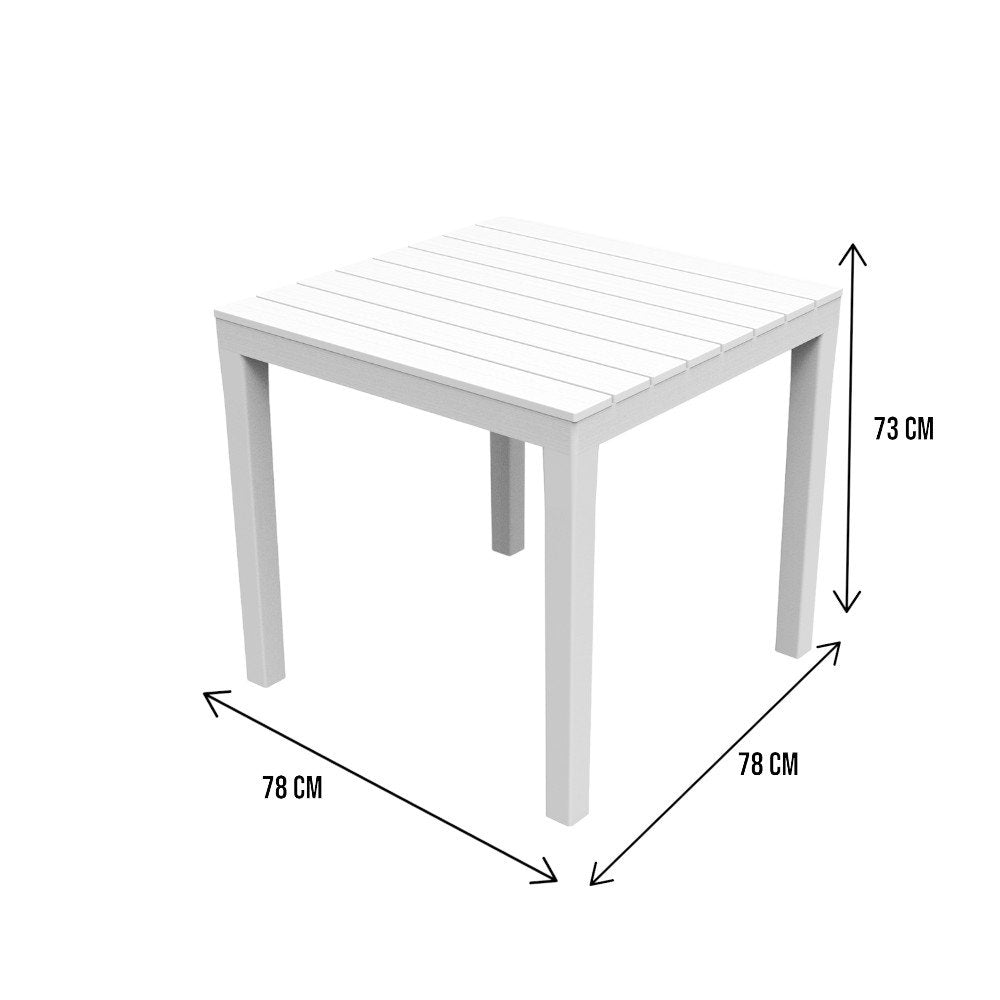 Tavolo da esterno Dmurill, Tavolo quadrato effetto legno, Tavolino da giardino multiuso, 100% Made in Italy, Cm 78x78h72, Bianco
