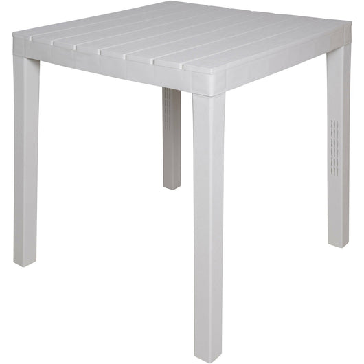 Tavolo da esterno Dmurill, Tavolo quadrato effetto legno, Tavolino da giardino multiuso, 100% Made in Italy, Cm 78x78h72, Bianco