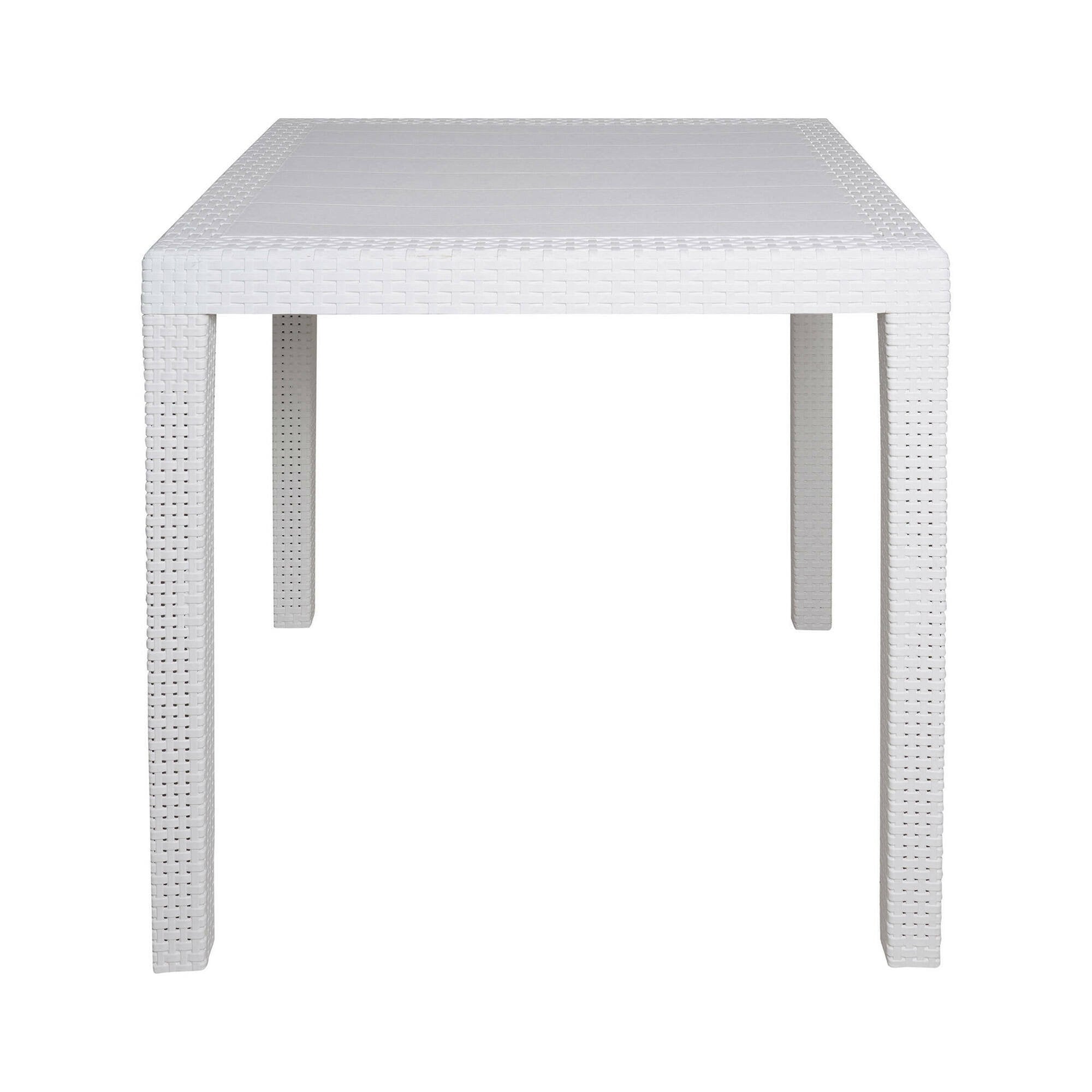 Tavolo da esterno Daanan, Tavolo quadrato da giardino, Tavolino fisso effetto rattan, 100% Made in Italy, Cm 80x80x72, Bianco