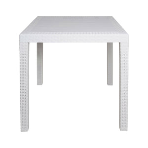 Tavolo da esterno Daanan, Tavolo quadrato da giardino, Tavolino fisso effetto rattan, 100% Made in Italy, Cm 80x80x72, Bianco