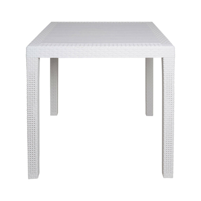 Tavolo da esterno Daanan, Tavolo quadrato da giardino, Tavolino fisso effetto rattan, 100% Made in Italy, Cm 80x80x72, Bianco