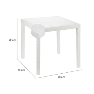 Tavolo da esterno Daanan, Tavolo quadrato da giardino, Tavolino fisso effetto rattan, 100% Made in Italy, Cm 80x80x72, Bianco