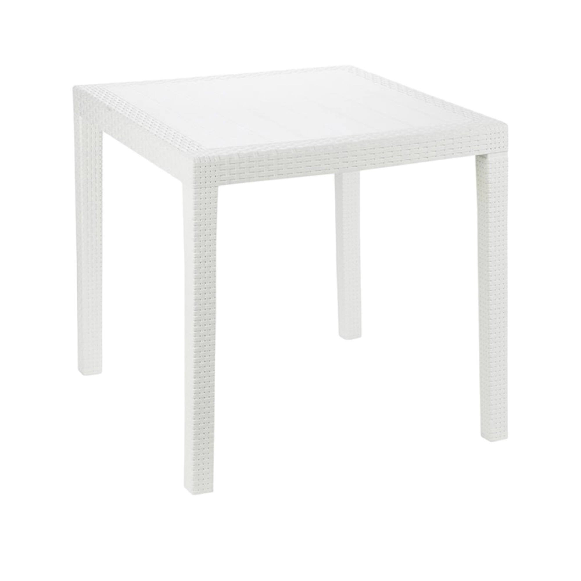 Tavolo da esterno Daanan, Tavolo quadrato da giardino, Tavolino fisso effetto rattan, 100% Made in Italy, Cm 80x80x72, Bianco