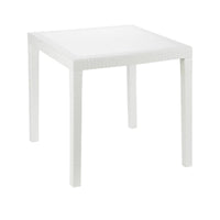 Tavolo da esterno Daanan, Tavolo quadrato da giardino, Tavolino fisso effetto rattan, 100% Made in Italy, Cm 80x80x72, Bianco