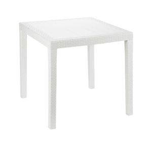 Tavolo da esterno Daanan, Tavolo quadrato da giardino, Tavolino fisso effetto rattan, 100% Made in Italy, Cm 80x80x72, Bianco