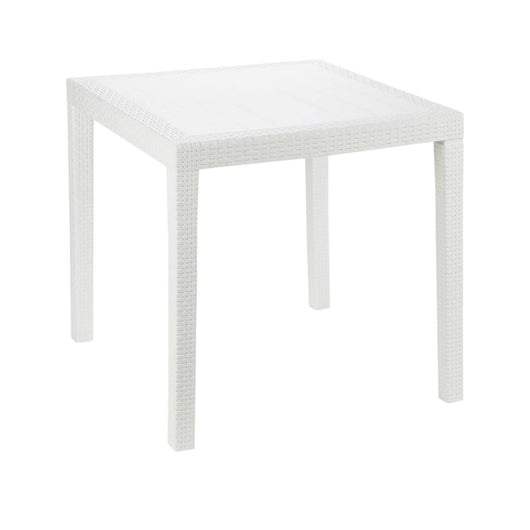 Tavolo da esterno Daanan, Tavolo quadrato da giardino, Tavolino fisso effetto rattan, 100% Made in Italy, Cm 80x80x72, Bianco