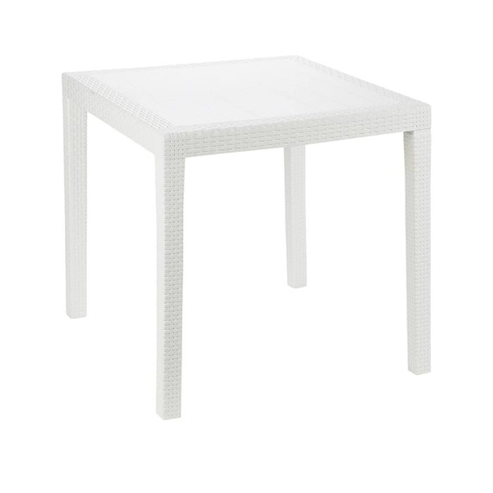 Tavolo da esterno Daanan, Tavolo quadrato da giardino, Tavolino fisso effetto rattan, 100% Made in Italy, Cm 80x80x72, Bianco