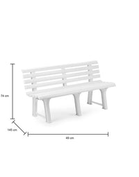 Panchina da esterno Dluzard, Panca monoblocco da giardino, Panchina outdoor, 100% Made in Italy, Cm 145x49h74, Bianco