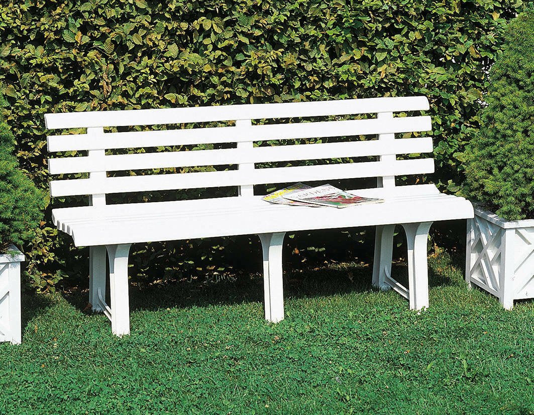 Panchina da esterno Dluzard, Panca monoblocco da giardino, Panchina outdoor, 100% Made in Italy, Cm 145x49h74, Bianco