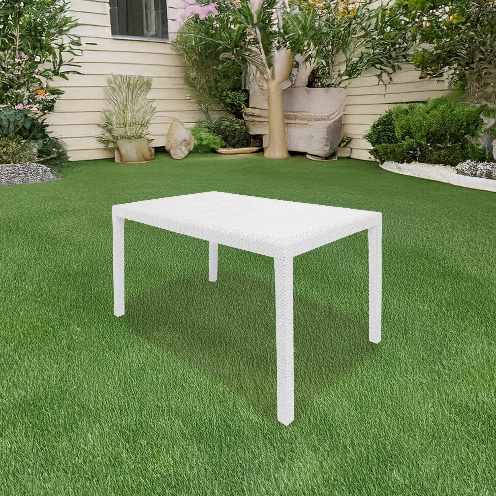 Tavolo da esterno Dmachac, Tavolo rettangolare da pranzo, Tavolo da giardino multiuso, 100% Made in Italy, Cm 150x90h72, Bianco