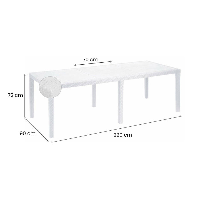 Tavolo da esterno Dmains, Tavolo rettangolare allungabile da pranzo, Tavolo da giardino estensibile multiuso, 100% Made in Italy, Cm 150x90h72, Bianco