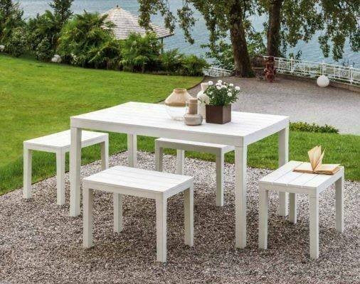 Tavolo da esterno Dmoto, Tavolo rettangolare da pranzo effetto legno, Tavolo da giardino multiuso, 100% Made in Italy, Cm 138x78h72, Bianco