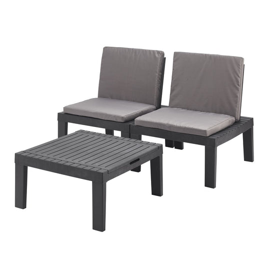 Salottino da esterno Aixela, Set da giardino con 2 sedute con schienale ed 1 modulo multifunzione, Salottino con cuscini, 100% Made in Italy, Antracite