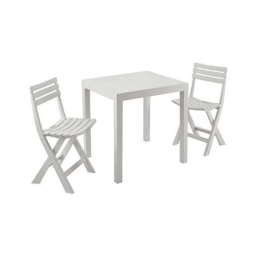Salottino da esterno Altar, Set da giardino con 1 tavolo rettangolare e 2 sedie pieghevoli, Set  da Pic Nic, 100% Made in Italy, Bianco