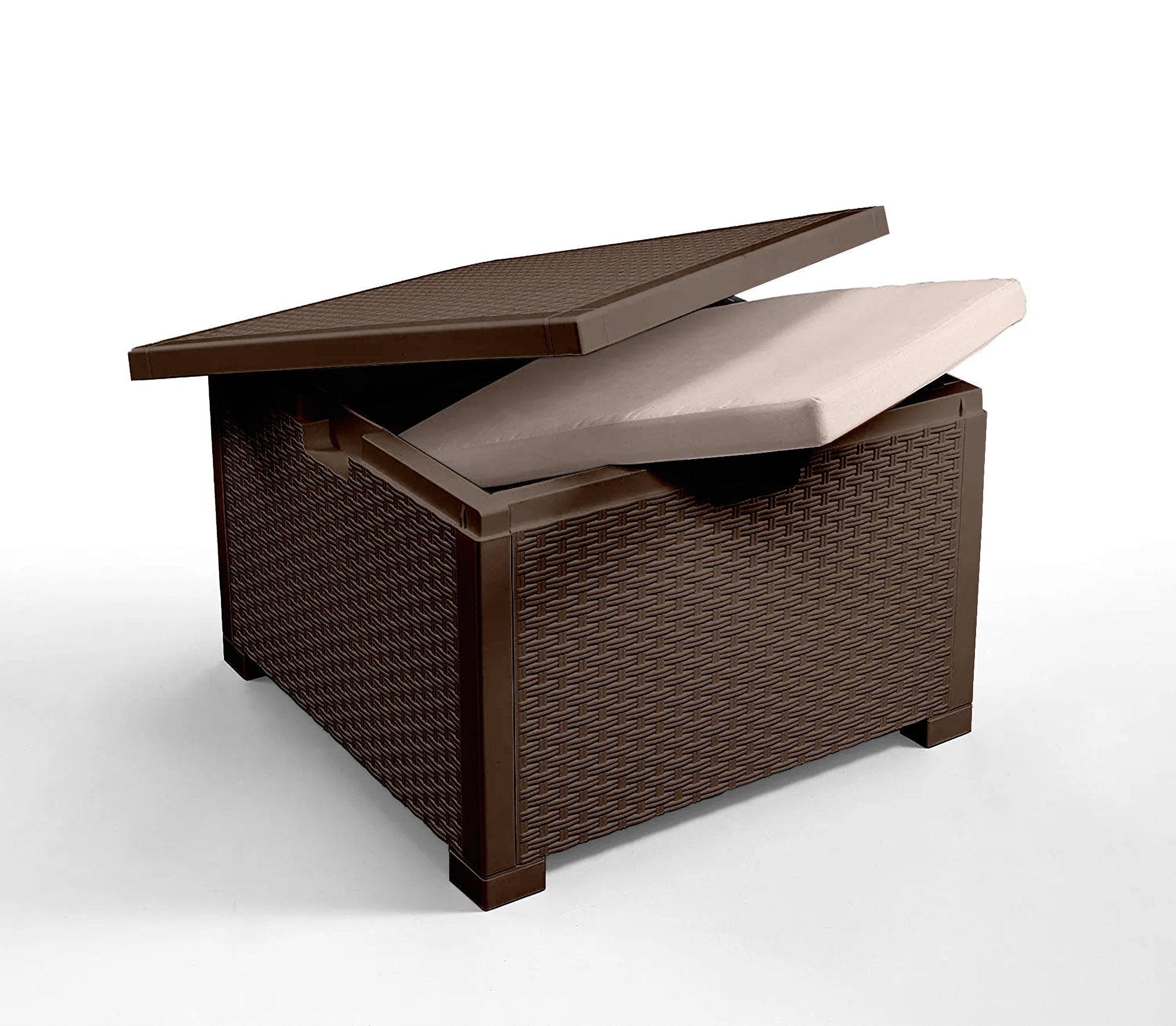 Salottino da esterno Apis, Set da giardino con cuscini, Salottino  effetto rattan, 100% Made in Italy, Marrone