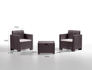 Salottino da esterno Apis, Set da giardino con cuscini, Salottino  effetto rattan, 100% Made in Italy, Marrone