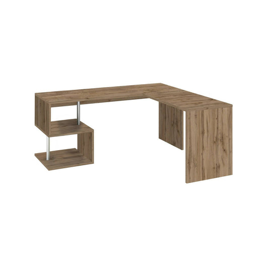 Scrivania Annibi, Scrittoio angolare porta PC, Tavolo multiuso per ufficio, Scrivania salvaspazio multiposizione, 100% Made in Italy, cm 160x60h78, Rovere