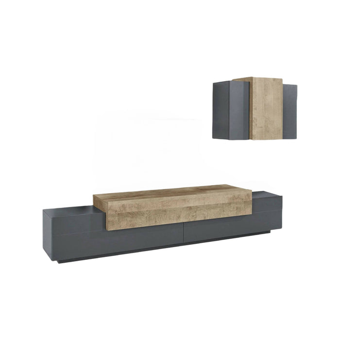 Parete attrezzata Alaskino, Set salotto porta TV, Mobile soggiorno multiuso, 100% Made in Italy, cm 240x45h180, Antracite e Acero