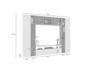 Parete attrezzata Austis, Set salotto porta TV a 3 ante, Mobile soggiorno multiuso, 100% Made in Italy, cm 270x35h210, Bianco lucido e Rovere