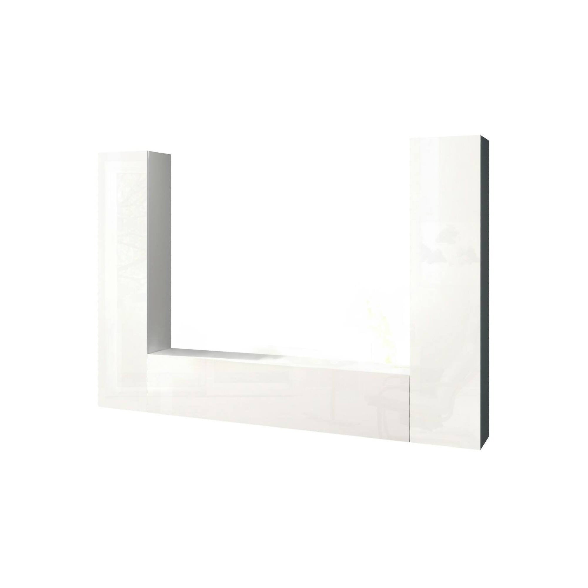 Parete attrezzata Natasha, Set salotto porta TV a 3 ante, Mobile soggiorno multiuso, 100% Made in Italy, cm 260x30h180, Bianco lucido