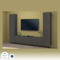 Parete attrezzata Natasha, Set salotto porta TV a 3 ante, Mobile soggiorno multiuso, 100% Made in Italy, cm 260x30h180, Antracite
