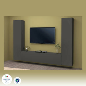 Parete attrezzata Natasha, Set salotto porta TV a 3 ante, Mobile soggiorno multiuso, 100% Made in Italy, cm 260x30h180, Antracite