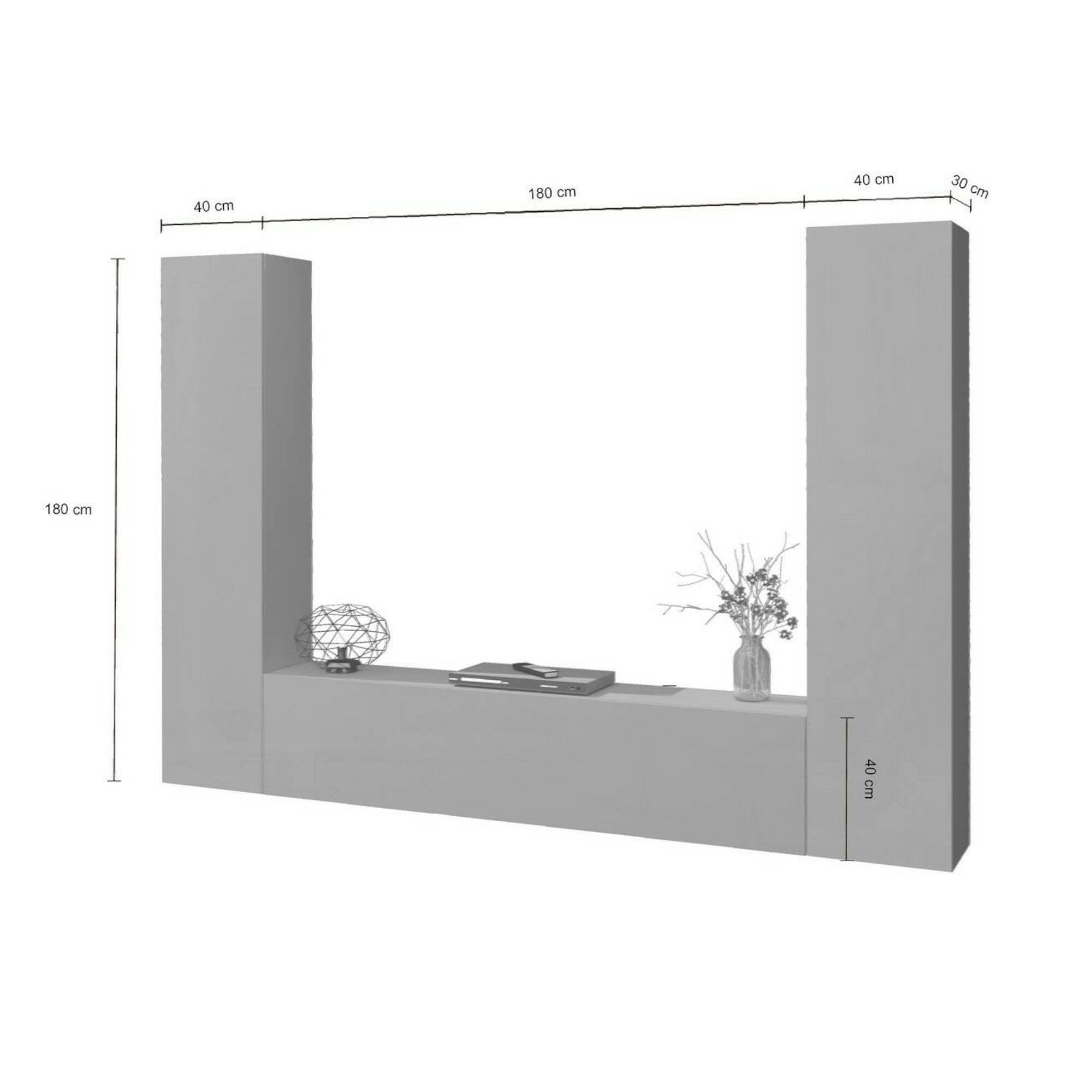 Parete attrezzata Natasha, Set salotto porta TV a 3 ante, Mobile soggiorno multiuso, 100% Made in Italy, cm 260x30h180, Antracite