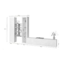 Parete attrezzata Ausonia, Set salotto porta TV a 3 ante, Mobile soggiorno multiuso con vetrina e luce LED, 100% Made in Italy, cm 320x30h180, Bianco lucido