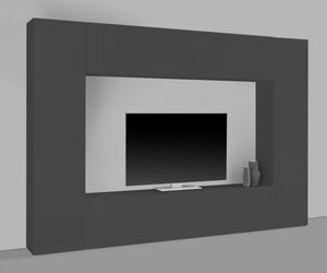 Parete attrezzata Amel, Set salotto porta TV a 4 ante, Mobile soggiorno multiuso, 100% Made in Italy, cm 260x30h180, Antracite