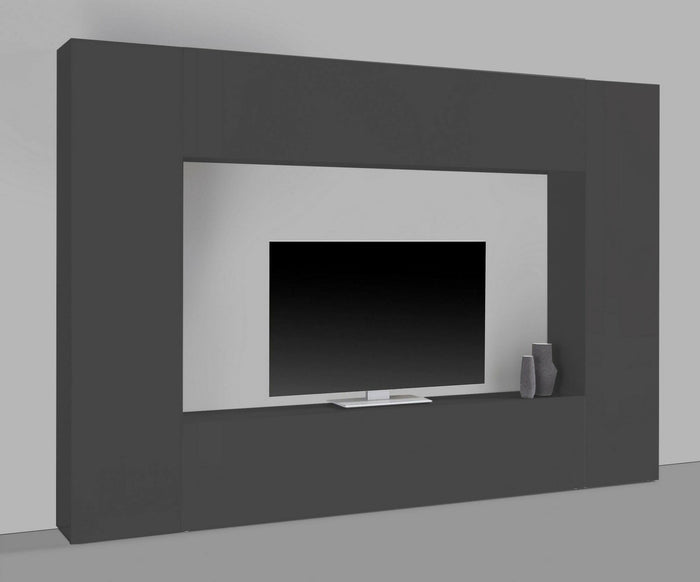Parete attrezzata Amel, Set salotto porta TV a 4 ante, Mobile soggiorno multiuso, 100% Made in Italy, cm 260x30h180, Antracite