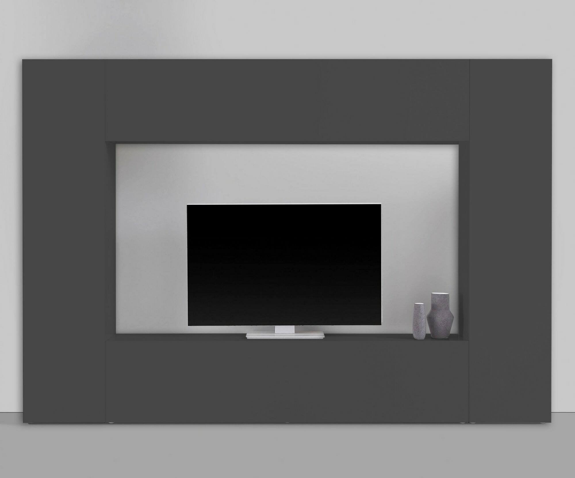 Parete attrezzata Amel, Set salotto porta TV a 4 ante, Mobile soggiorno multiuso, 100% Made in Italy, cm 260x30h180, Antracite