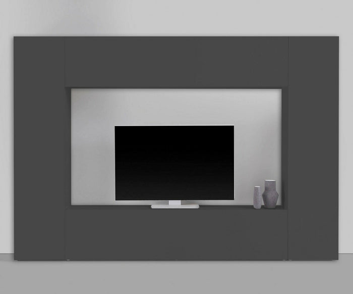 Parete attrezzata Amel, Set salotto porta TV a 4 ante, Mobile soggiorno multiuso, 100% Made in Italy, cm 260x30h180, Antracite