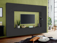 Parete attrezzata Amel, Set salotto porta TV a 4 ante, Mobile soggiorno multiuso, 100% Made in Italy, cm 260x30h180, Antracite