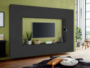 Parete attrezzata Amel, Set salotto porta TV a 4 ante, Mobile soggiorno multiuso, 100% Made in Italy, cm 260x30h180, Antracite