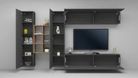 Parete attrezzata Agna, Set salotto porta TV a 4 ante, Mobile soggiorno multiuso, 100% Made in Italy, cm 280x30h180, Antracite e Acero