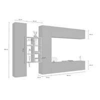 Parete attrezzata Agna, Set salotto porta TV a 4 ante, Mobile soggiorno multiuso, 100% Made in Italy, cm 280x30h180, Antracite e Acero