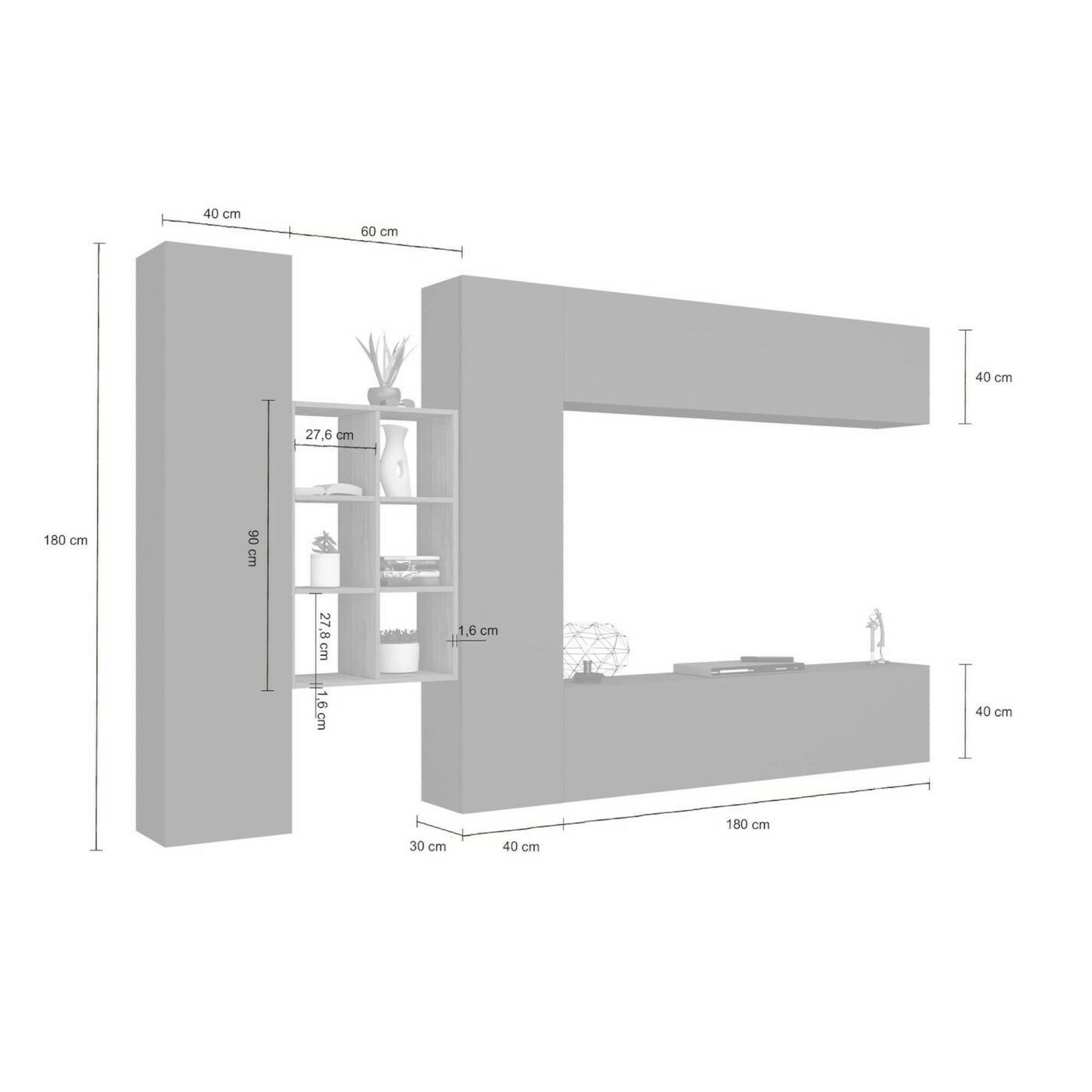 Parete attrezzata Agna, Set salotto porta TV a 4 ante, Mobile soggiorno multiuso, 100% Made in Italy, cm 280x30h180, Antracite e Acero