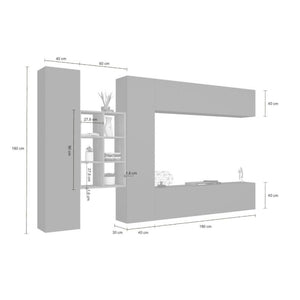 Parete attrezzata Agna, Set salotto porta TV a 4 ante, Mobile soggiorno multiuso, 100% Made in Italy, cm 280x30h180, Antracite e Acero