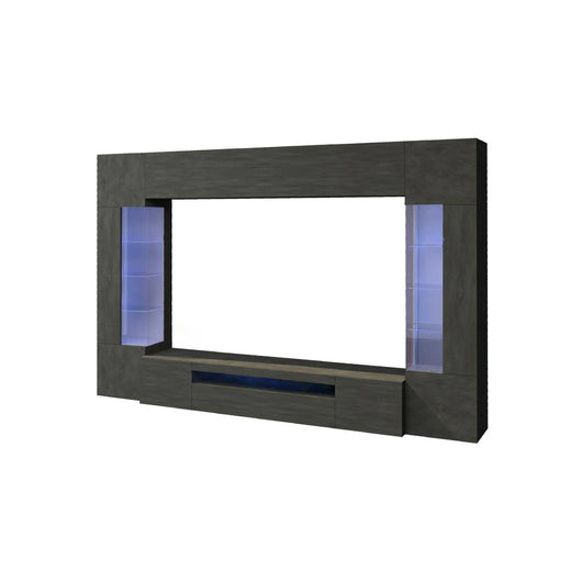 Parete attrezzata Arga, Set salotto porta TV a 6 ante, Mobile soggiorno multiuso con luce LED, 100% Made in Italy, cm 290x40h191, Antracite
