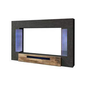Parete attrezzata Arga, Set salotto porta TV a 6 ante, Mobile soggiorno multiuso con luce LED, 100% Made in Italy, cm 290x40h191, Antracite e Acero