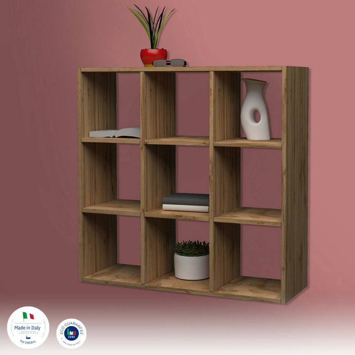 Libreria Acquaro, Mobile con ripiani, Biblioteca da ufficio, 100% Made in Italy, Rovere, cm 90x25h90