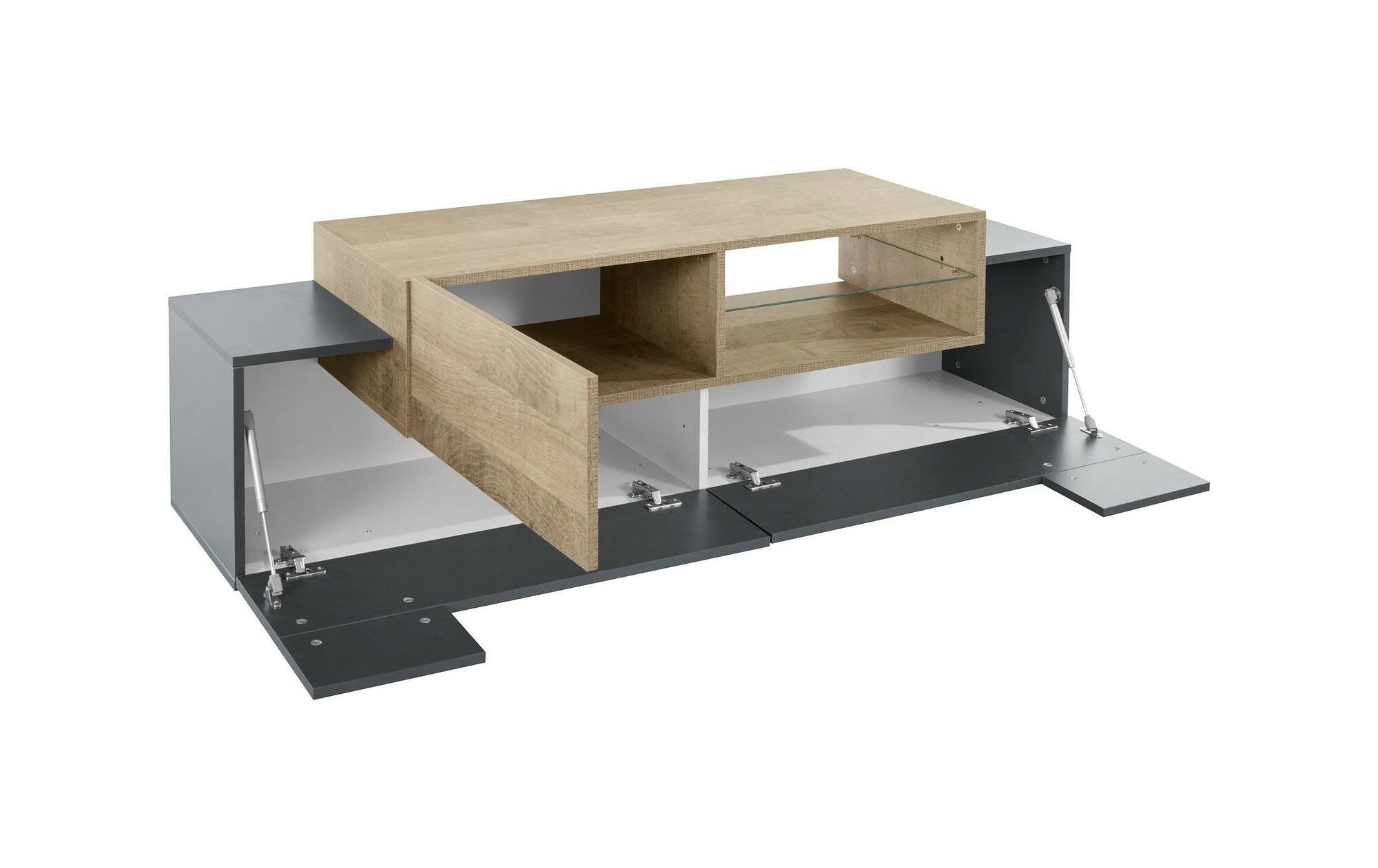 Mobile porta TV Andris, Credenza bassa da soggiorno, Base porta TV, 100% Made in Italy, cm 160x45h51, Antracite e Acero