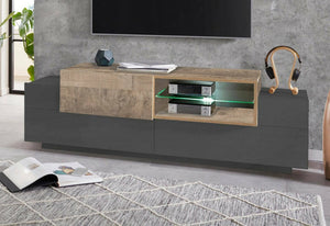 Mobile porta TV Andris, Credenza bassa da soggiorno, Base porta TV, 100% Made in Italy, cm 160x45h51, Antracite e Acero