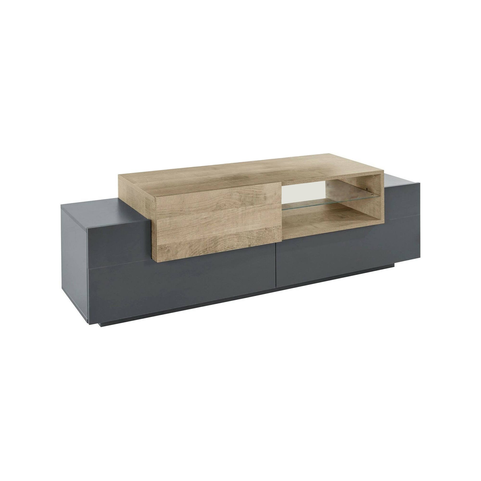 Mobile porta TV Andris, Credenza bassa da soggiorno, Base porta TV, 100% Made in Italy, cm 160x45h51, Antracite e Acero